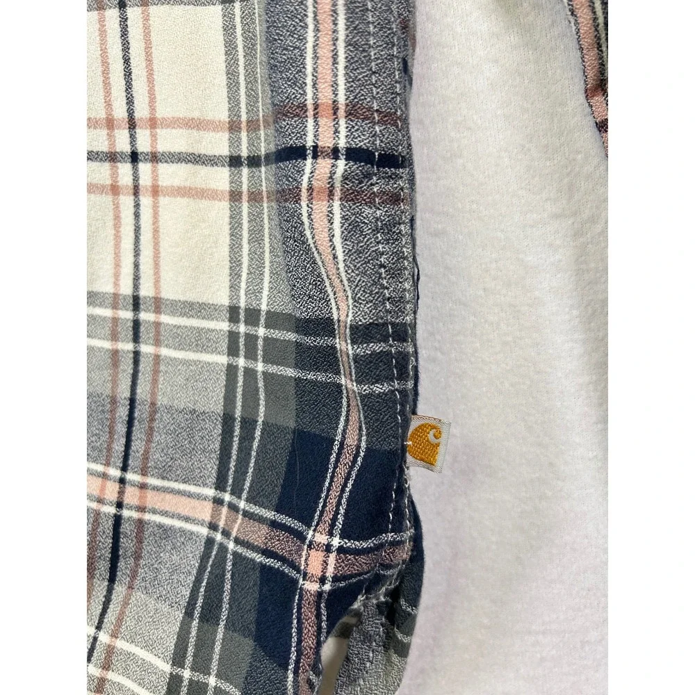 Workwear Carhartt Womens S Navy Pink Plaid Flannel Button Down Shirt‎ Utility